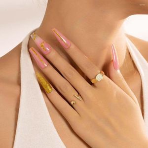 Faux ongles Nail Art Décorations Gold Glitter Long Cercueil Ballerine Faux Conseils Extensions