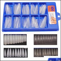 Faux ongles Nail Art Salon Santé Beauté 100 pcs Conseils Naturel Français Pour Acrylique Transparent Faux Demi-Extension Doigt Outils Manucure Dro