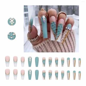 Valse nagels nagelpatch lang ballet afgewerkt Haze Green Geroolde diamant kerstpers aan voor vrouwen doodskistvormige