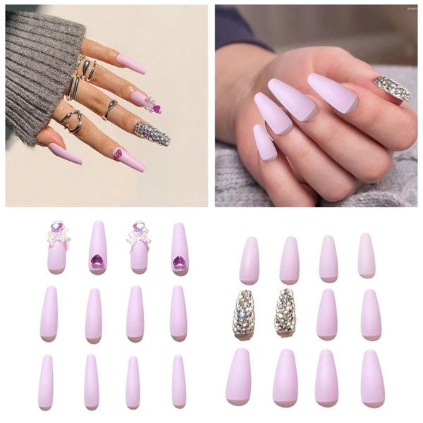 Faux Nails Nail Stuff Ballerina Diamond Long Glossy Coffin Flash sur les pointes Manucure pour les femmes et les filles acrylique