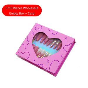 Faux ongles Nail Tip Box 5/10 pièces en forme de coeur pour les petites entreprises Design luxe vide rose presse sur l'emballage des ongles 230927