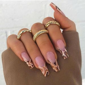 Valse nagels nagel tips Coffin koffie kleur nep luipaard print draagbaar ballet voor vrouwen gemakkelijke traan niet herfst salon vinger tenen diy tn