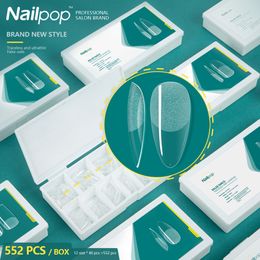False Nails NailPop 552pcs Acryl Pro Salon Manicure False Nails Set druk op nagels met ontwerpen Almondverpakkingsdoos Nagelaccessoires 230325
