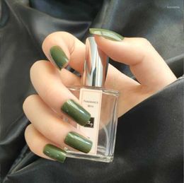 Valse nagels natuurlijke naaktkleur druk op olijfgroen kunstmatige lange vinger nagelstips met lijmsticker 24 -stcs neppe kunst