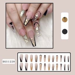 Faux ongles Nouveaux ongles portables Lignes ondulées Presse détachable sur les ongles Art Couverture complète Conseils de manucure Simple Mode Noir Blanc Faux Manucures