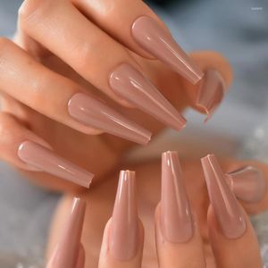 Faux ongles Nude marron Super Long faux cercueil brillant presse sur ballerine acrylique ongles conseils fête Cosplay bal pour femmes filles