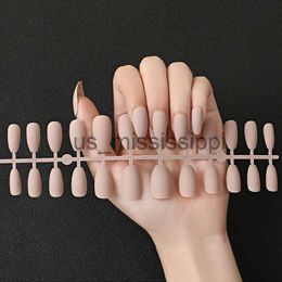 Kunstnagels Naakt kleur Frosted Matte nepnagels Volledige dekking Nagels Tips Herbruikbare Ballerina Doodskist Effen kleur Kunstnagels met lijmsticker x0826