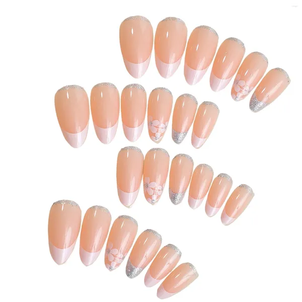 Faux Ongles Nude Avec Pointe Blanche Amande Faux Ongles Légers Et Faciles À Coller Pour La Décoration De Bricolage Des Ongles