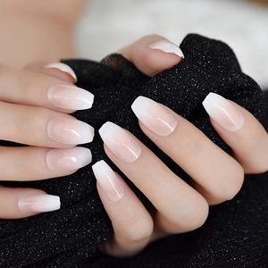 Valse nagels ombre Franse ballerina kist korte vingernagels gradeint natuurlijke kunst manicure salon thuis dagelijkse slijtage faux onglesfalsefalse