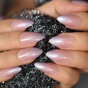 Valse nagels ombre holo glitter Franse nep nagel glanzende jelly roze pers op stiletto scherpe top uv meisje vinger slijtage kunsttips