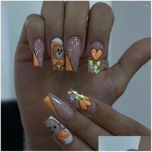 Faux ongles Orange Bear Mode Français Violet Haze Faux Détachable Longue Ballerine Ongles Conseils Femmes Filles Drop Livraison Santé Beauté Dhe0F