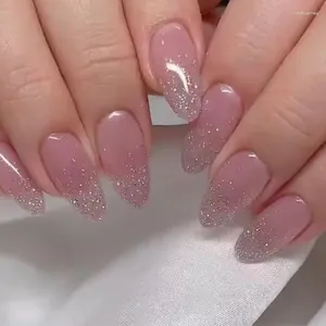 Boîte d'emballage de faux ongles, ensemble d'amandes courtes à paillettes, Ellipse rose, presse sur manucure à faire soi-même, pointe de couverture complète détachable