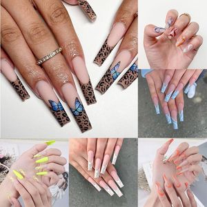 Valse nagels pc's Halloween vlamontwerp nep luipaard vlinder draagbare nagel kunstgolf afneembare acrylpers op tips manicurefalse