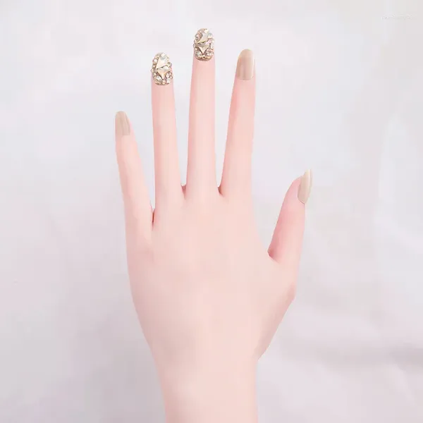 Faux ongles en forme de cœur de pêche, courts, incrustés de diamants, produits cosmétiques pour femmes