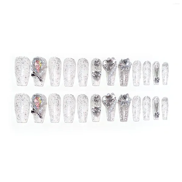 Faux ongles avec perles et strass, transparents, longs, résistants aux taches, pour femmes et filles, salon de manucure