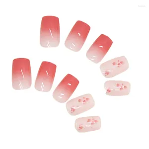 Faux Nails Pink Flower Square charmant confortable pour porter une manucure pour les amoureux et les blogueurs de beauté