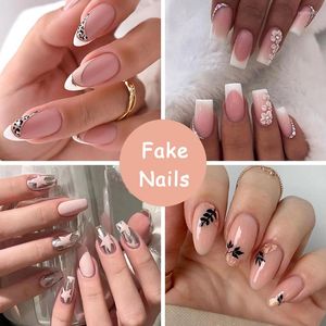 Valse nagels roze bloemenster elegante temperamentvol veelzijdige nepballerina nail art Franse accessoires benodigdheden