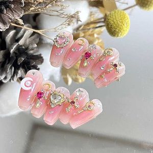 Kunstnagels Roze glitter Strass Kunstnagels Tips Anime Druk op nagels Y2K Handgemaakte korte doodskist Acryl nepnagel met lijm DIY cadeau Q231114
