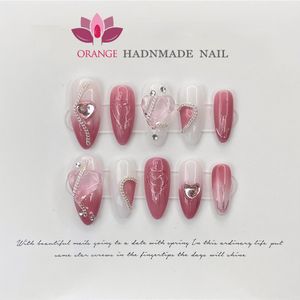 Faux Ongles Rose Ongles Faits À La Main Appuyez Sur Une Couverture Complète Ongles Professionnels Manucure Coeur Faux Ongles Japonais Wearable Artificiel Avec Des Dessins 230619