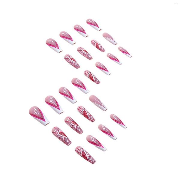 Faux Ongles Rose Long Faux Avec Spider Web Imprimé Chip-Proof Smudge-Proof Pour L'approvisionnement Professionnel De Salon D'art D'ongle