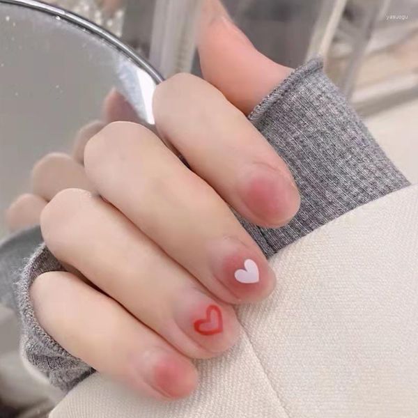 Faux ongles rose amour coeur faux presse sur court réutilisable avec des dessins ensemble artificiel Kawaii Tipsy Stick-on conseils Art