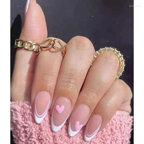 Faux Ongles Rose Amour Gouttes D'eau Amande Ongles Européens Et Américains Français Portant Mignon Ins Style Sharp