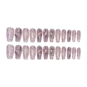 Faux ongles rose strass style français faux matériau sûr durable imperméable à l'eau pour le port quotidien et les fêtes