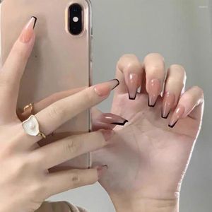 Faux ongles presse sur cercueil acrylique Simple Style français bord noir ongle portable fini artificiel avec gelée colle envoi rapide