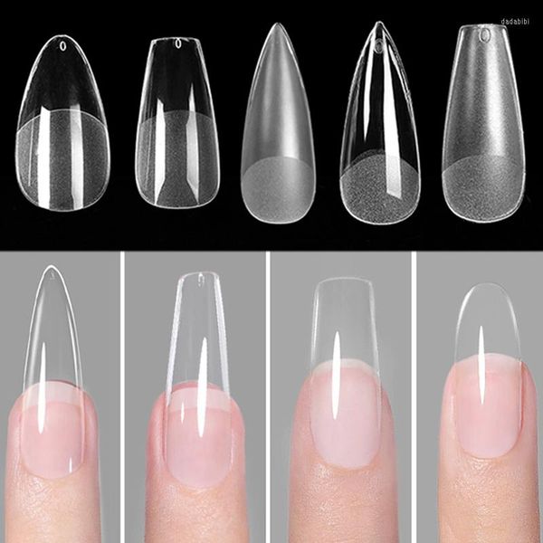 Faux ongles Appuyez sur les bouts d'ongles de cercueil Clair Couverture complète Faux Acrylique UV Gel Système d'extension Ovale Amande Sculpté