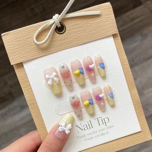 Uñas postizas prensadas hechas a mano, bonito diseño coreano, adhesivo reutilizable, cubierta completa artificial, puntas de uñas artísticas