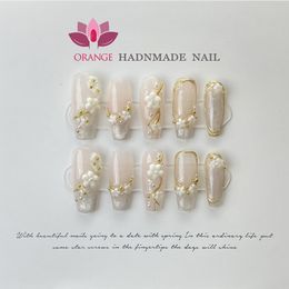 False Nails Presse op tips Volledige omslag met ontworpen bloemendeco Handwerk Hoogwaardige Wearable Ballerina Artificial Koreaanse kunst 230417