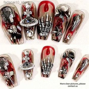 Faux ongles Punk Rock Skull Design Faux ongles Conseils Halloween Presse sur les ongles Y2K Fait à la main Cercueil de longueur moyenne Réutilisable Faux ongles avec colle Q240122