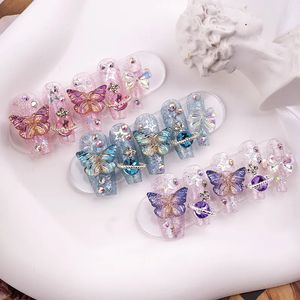 Kunstnagels Paars Glitter Strass Vlinder Handgemaakte pers op nagels Y2K Lange korte kunstnagels Meisje sieraden Herbruikbare nepnagels Tips 230927