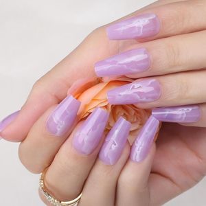 Faux ongles marbre violet de gel transparent faux coffine forment lavande ombre presse sur le ballet moyen baby fasle