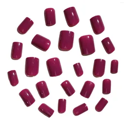 Uñas postizas Uñas elegantes de color sólido púrpura con pegamento de gelatina para la decoración del dedo del hogar