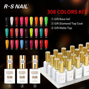 Uñas postizas R S NAIL 15ml Juego de esmaltes de uñas de gel UV 308pcs Barniz de capa superior para base para diseño de arte Kit de salón profesional al por mayor 230704