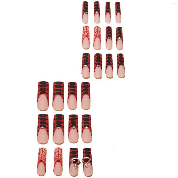 Faux Ongles Rouge Givré Faux Noir Long Carré Pour La Maison Quotidienne Nail Art Salon