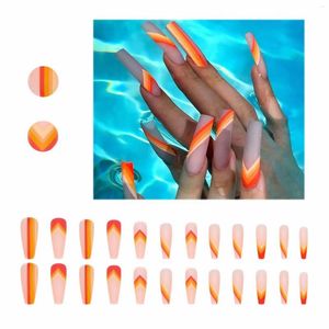 Faux ongles rouge orange blanc type de ligne pièce d'ongle de style européen et américain amélioration portable