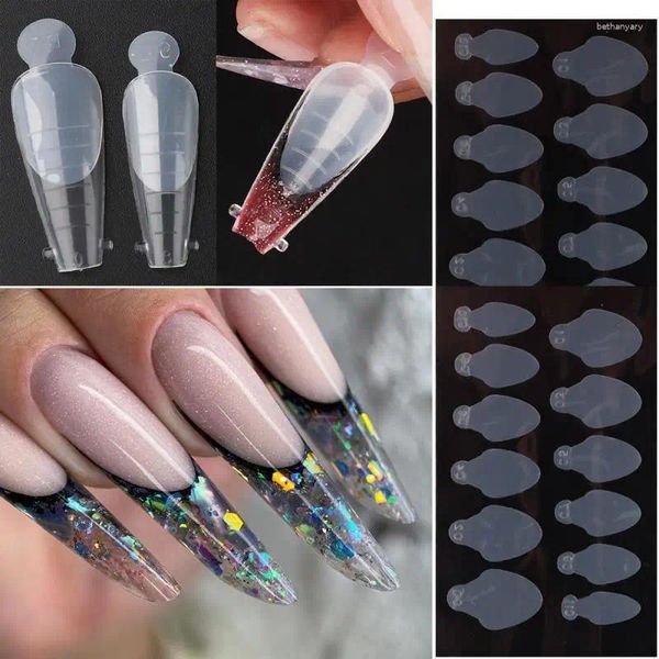 Falsas Nails Reutilizables Almohadillas de silicona suave Plantilla Forma francesa Etiqueta para sistema Duet Manicura de forma dual