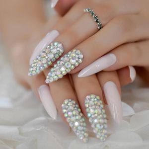 Faux Nails Rignestone ongle extra longue stiletto lavenderblush pré-conçu décoration de diamant brillant en gros mélange