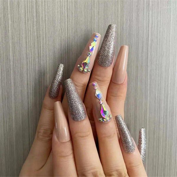 Faux ongles strass, patchs de manucure française, armure, pâte d'argent, perceuse, plaque à ongles amovible, fausse poudre