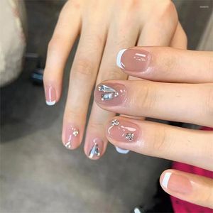 Faux Ongles Strass French Nail Tips Full Cover With Designs Diamond Wearable Fake Press On Short Square