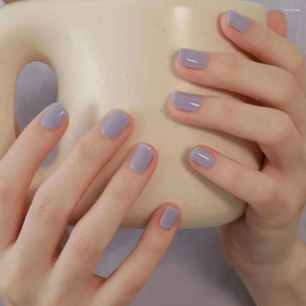 Faux ongles ronds détachables de couleur unie, pointes françaises courtes, couverture complète, faux pour salon