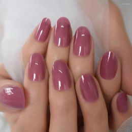 Valse nagels rond nep nagels tips dromerige violet solide kleur druk op kort voor dagelijkse kantoorkleding vrouwen medium ovale kunst