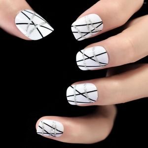 Valse nagels rond korte glitterlijnen Design nep Art Press On met volledige cover manicure salon thuis dagelijkse slijtage licht
