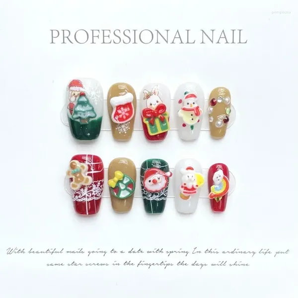 Faux Ongles Père Noël Hiver À La Main Porter Ongles Starlight Twinkle Faux Dessin Animé Bonhomme De Neige Art Patchs Cadeau De Noël