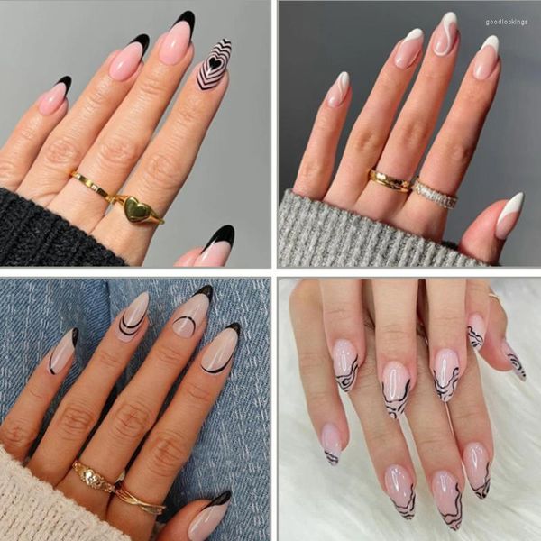 Uñas postizas Sdotter 24 unids/caja 2023 artificiales con pegamento blanco lechoso rosa gradientes largo Ballet cubierta completa acrílico uñas palo falso N