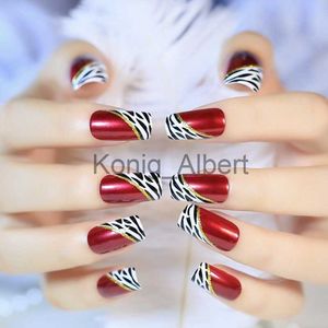 Valse nagels sexy rode wijn medium valse nagels dame sexy luipaard patroon kunstmatige nagels diy manicure tool gemakkelijk te gebruiken met lijmsticker z328 x0822