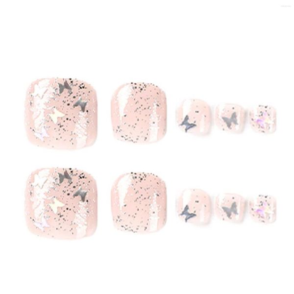 Faux ongles brillants à paillettes papillon, faux ongles d'orteils, pas faciles à décolorer et à fendre, pour les amateurs de manucure, les blogueurs de beauté