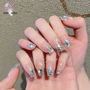 Kunstnagels Glanzende Glitter Tips Koreaanse Ster Lijm Presson Stickon Kunstmatige Tip Pressons Handgemaakte Druk op Nagel 231121